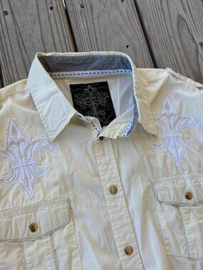 Roar Enough Excuses Y2K Longsleeve Light Yellow Design Dress Shirt XL
